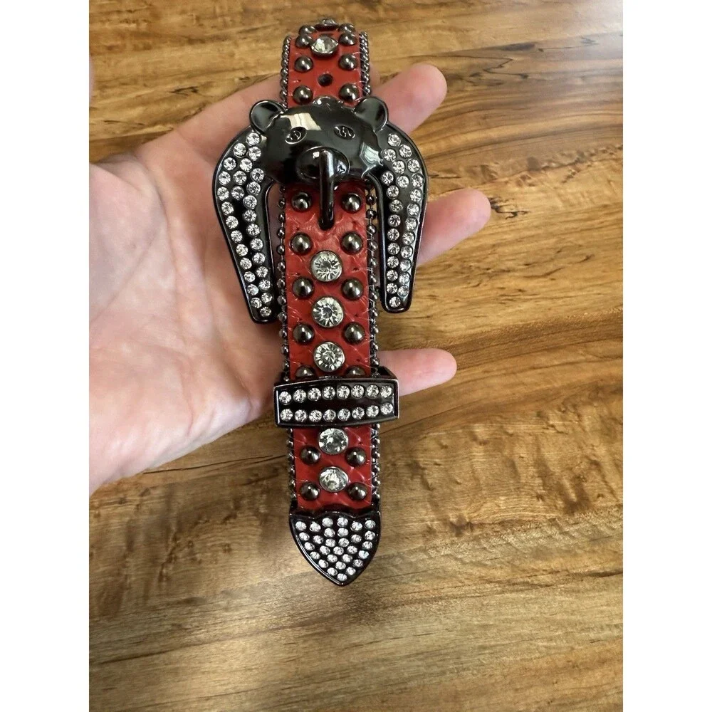 Elite Denim Kids Rhinestone Belt-Red/pink- Size XS